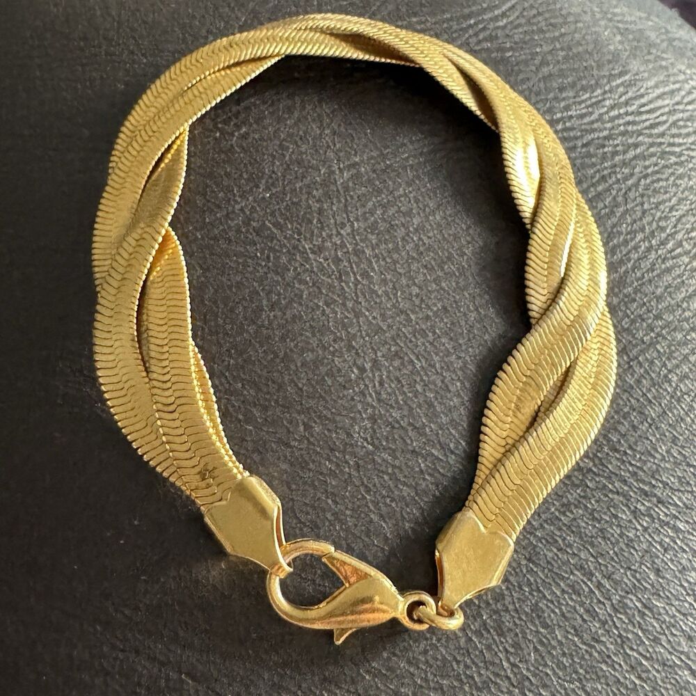 Vintage Avon Twist Herringbone Bracelet Gold Tone 7”